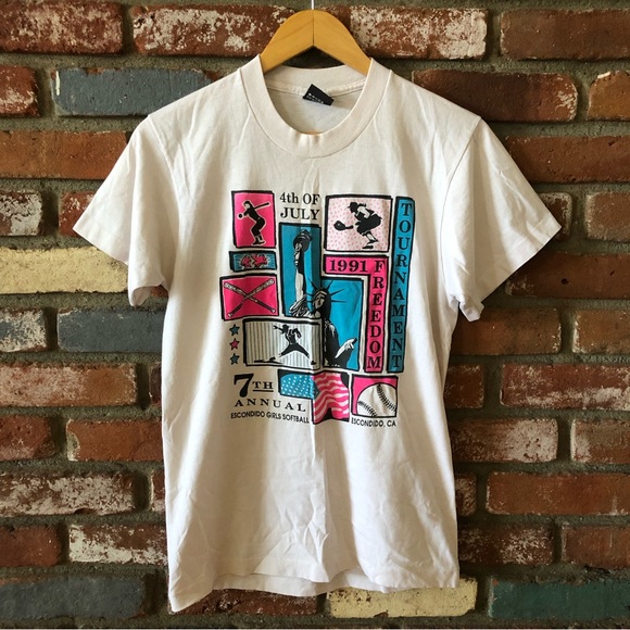 Vintage Tops - Vintage 1991 4th of July Freedom Tournament Escondido Softball T-shirt